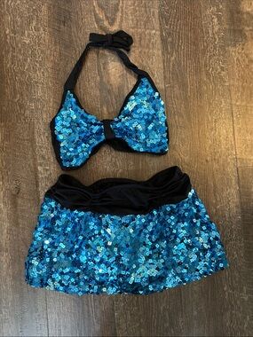Competition Dance Blue & Black Sequin Costume  Size L